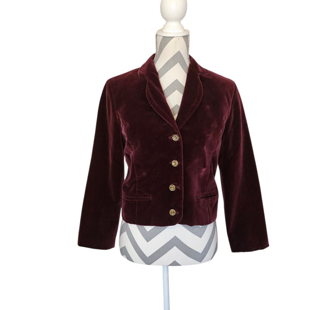 ​Vintage Handmade Burgundy Velvet Cropped Blazer Jacket Victorian Goth Small‎
